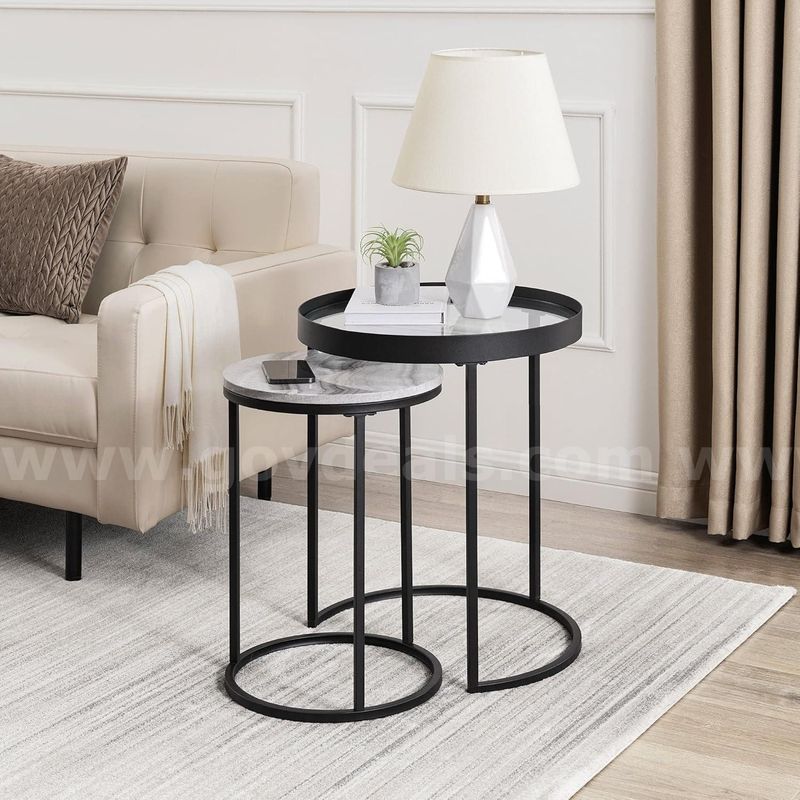 Brand New - Metal and Glass Nesting Side Tables Grey Vein - Shipping Available