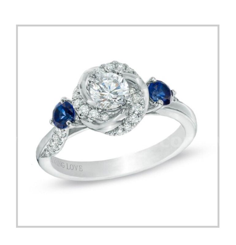 TiDDRs: Vera Wang 14K White Gold, 0.5 CTW Diamond and Blue Sapphire Engagement Ring. Authenticated by Jeweler.