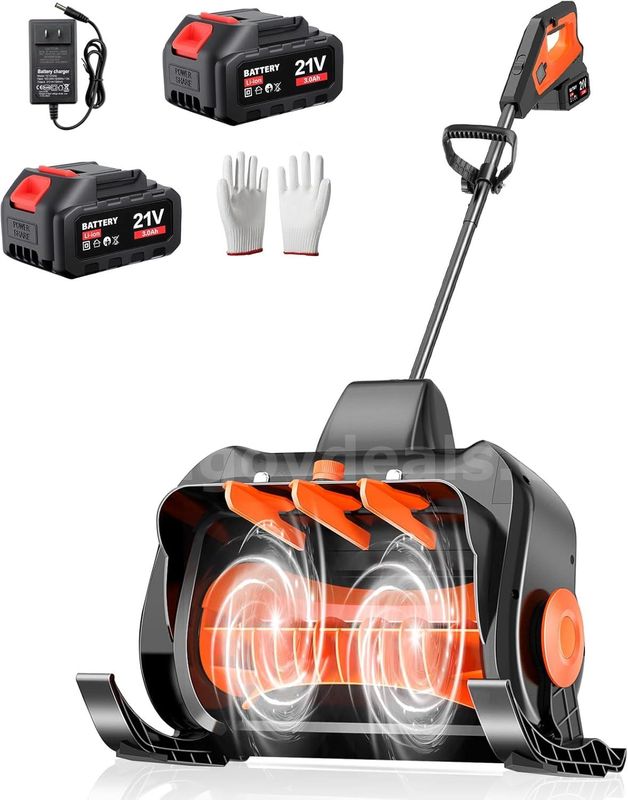 16" Cordless Electric Snow Shovel with Dual 21V Batteries for Driveways