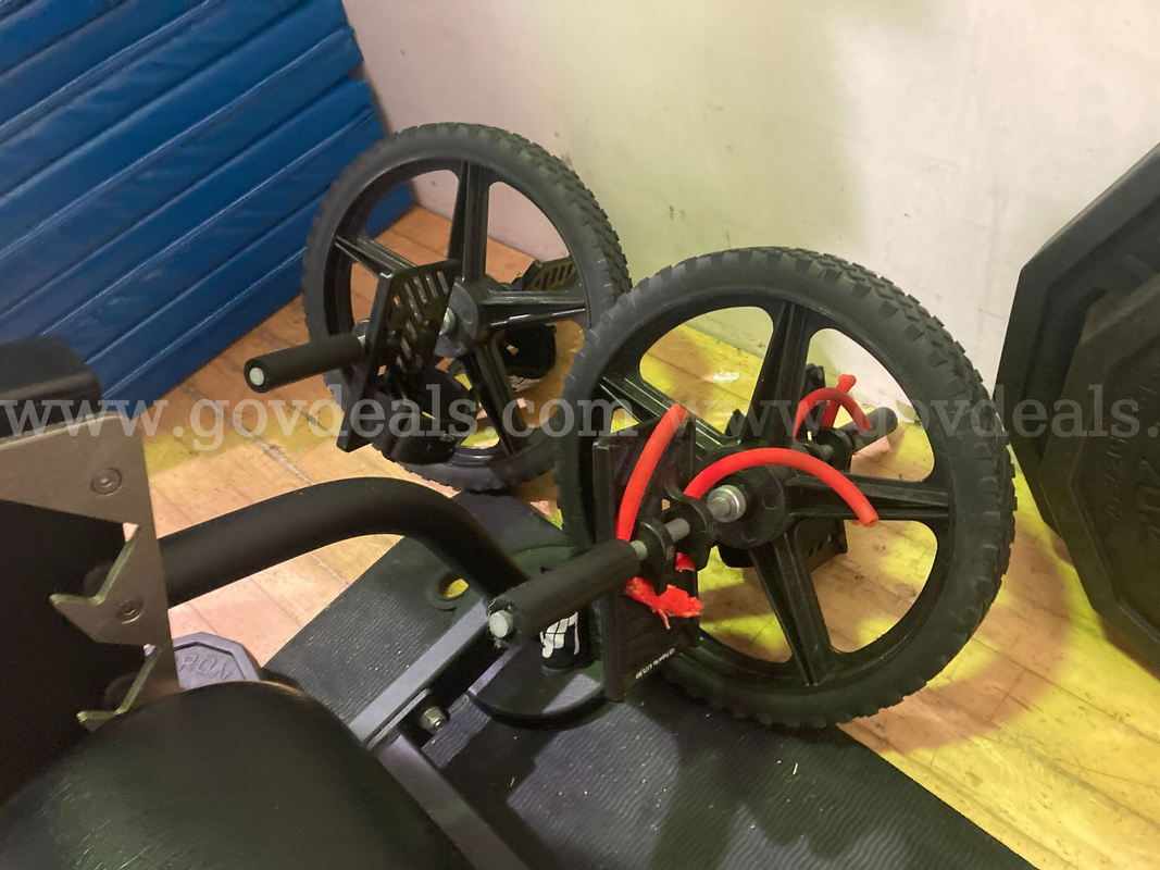 Lot of 2 Fitness Wheels, 2 45-pound Weights, 2 5-pound Weights, and Roller Unit