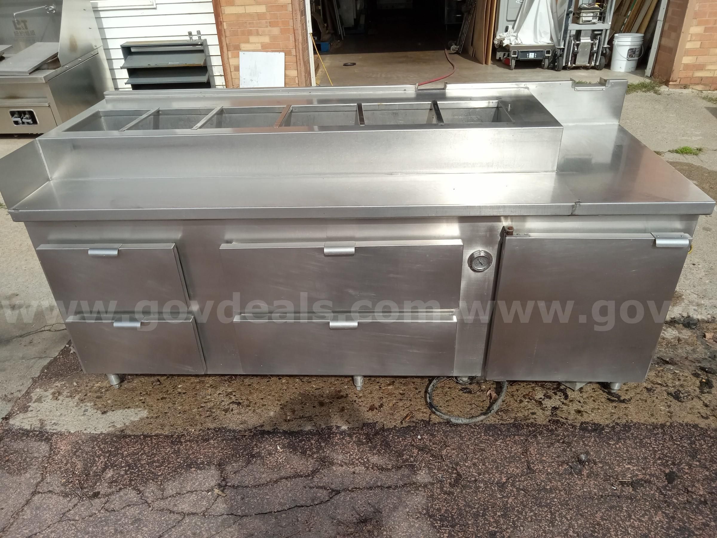 Custom made Prep table with refrigerated 4 door Chef base and refrigerator