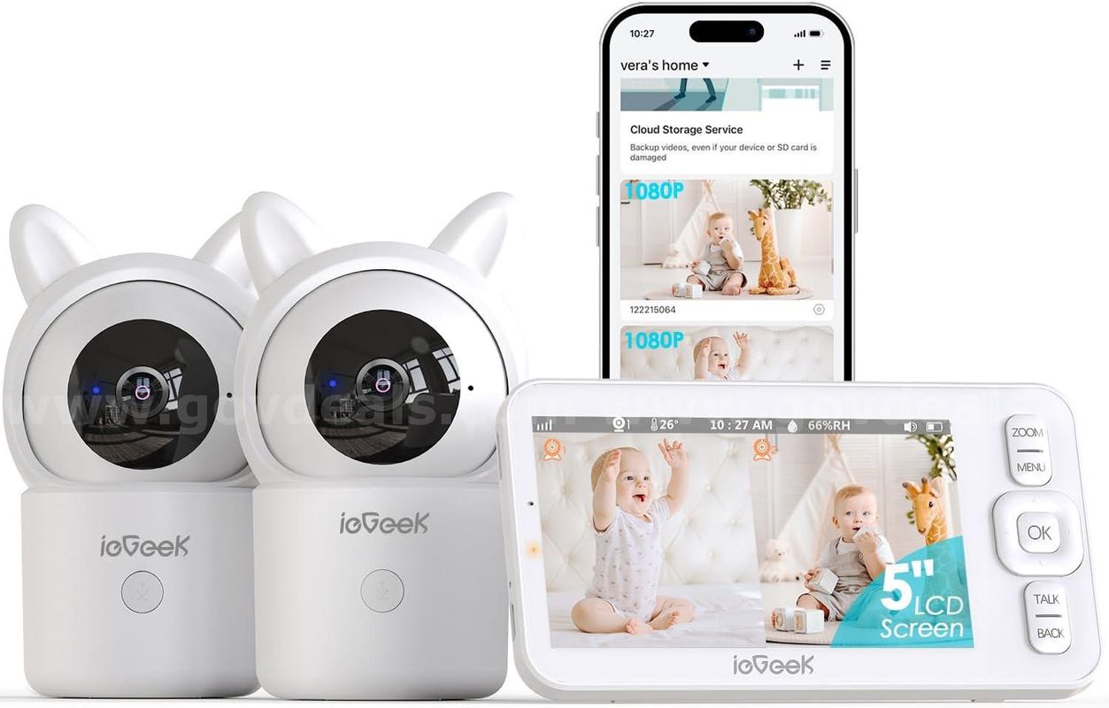 SHIPPING AVAILABLE ieGeek Baby Monitor with 2 Cameras, 5" Screen & 1080P Cameras & Free Smart App Split(CM-01)