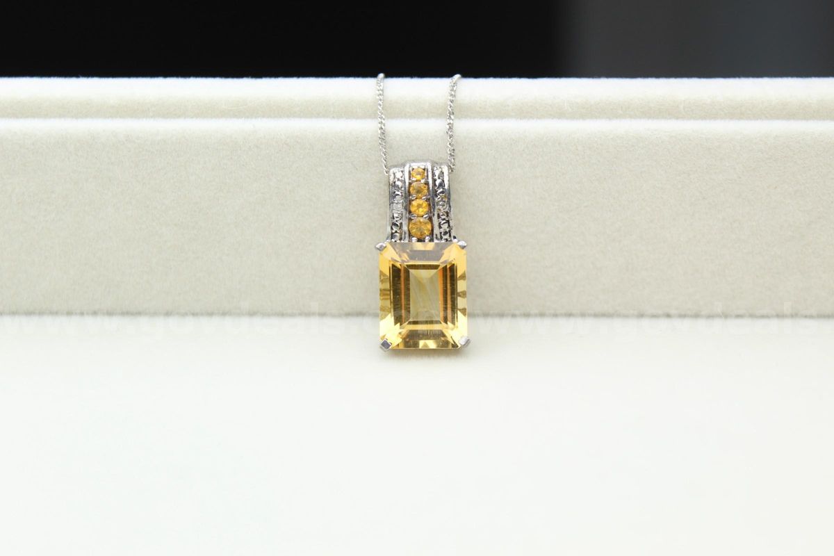 Citrine & Diamond Silver Necklace
