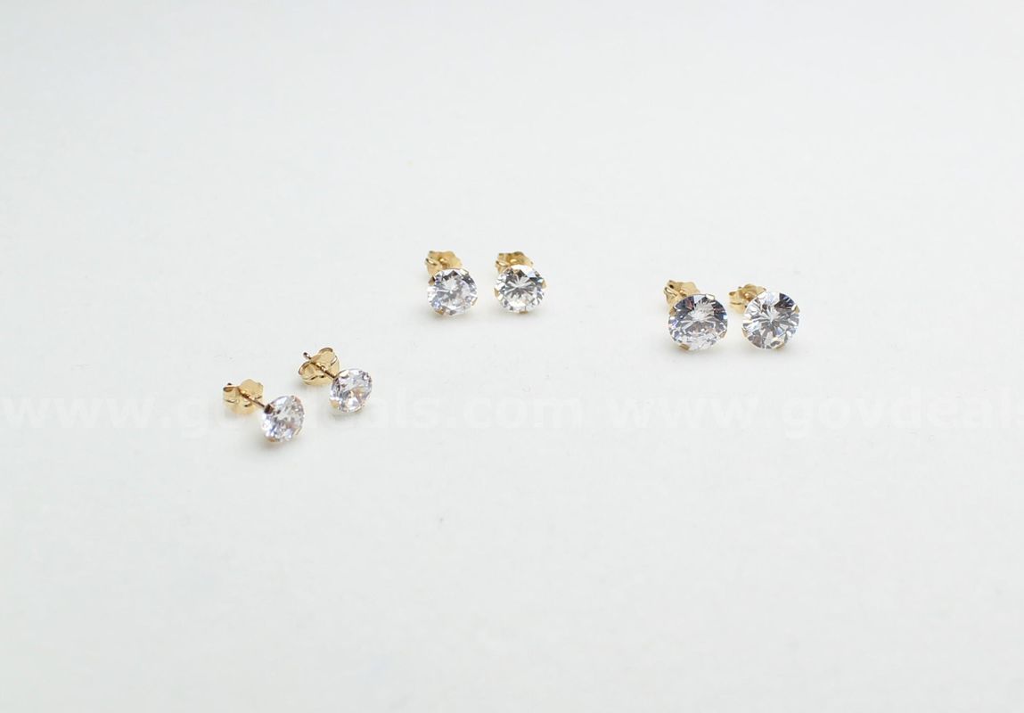 Set of Three 10K Gold CZ Earrings