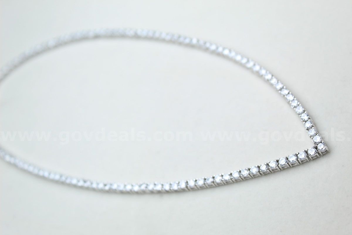 Silver V-Shaped Tennis Necklace