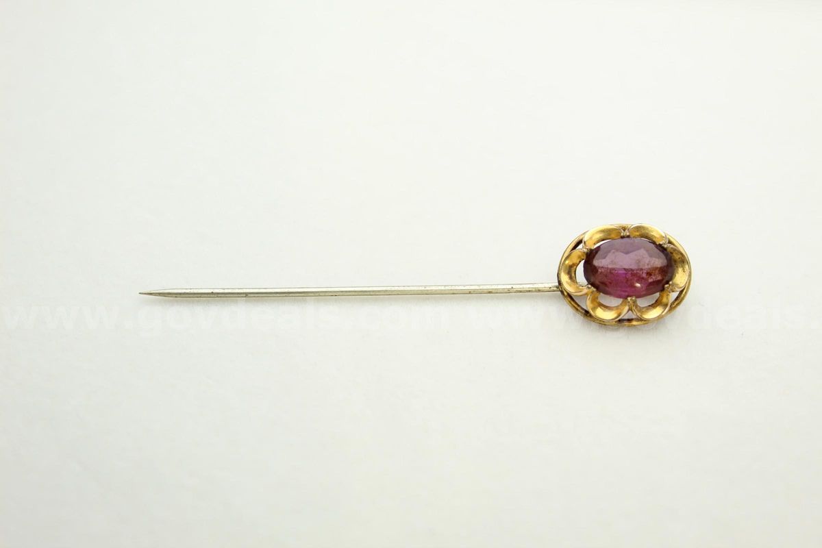 Vintage Silver Amethyst Gold Stick Pin