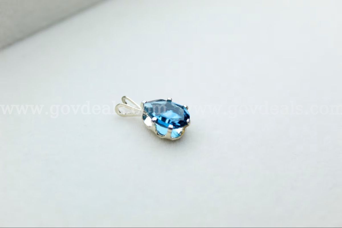 London Blue Topaz Pear Pendant – 1.25ct – Stainless Steel – Vintage Estate – Charm Only