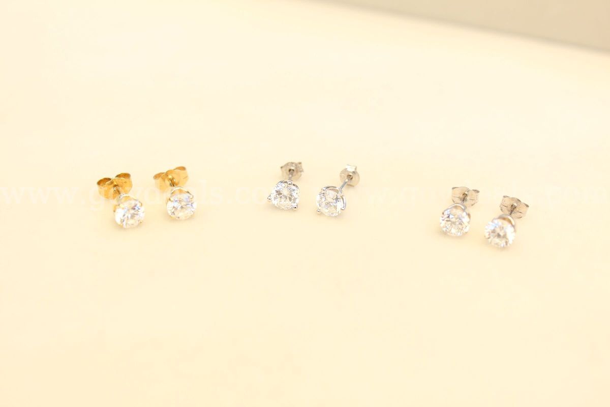 Lot of (3) 14K Gold CZ Stud Earrings