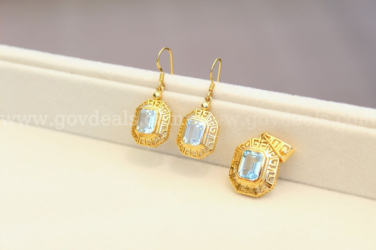 Vintage Gold-Plated Aquamarine Gemstone Set