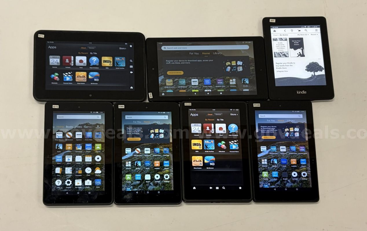 Lot of (9) Amazon Kindle & Fire Tablets/eReaders – Mixed Models – Reset & Activated (RA) -- Ready For Use