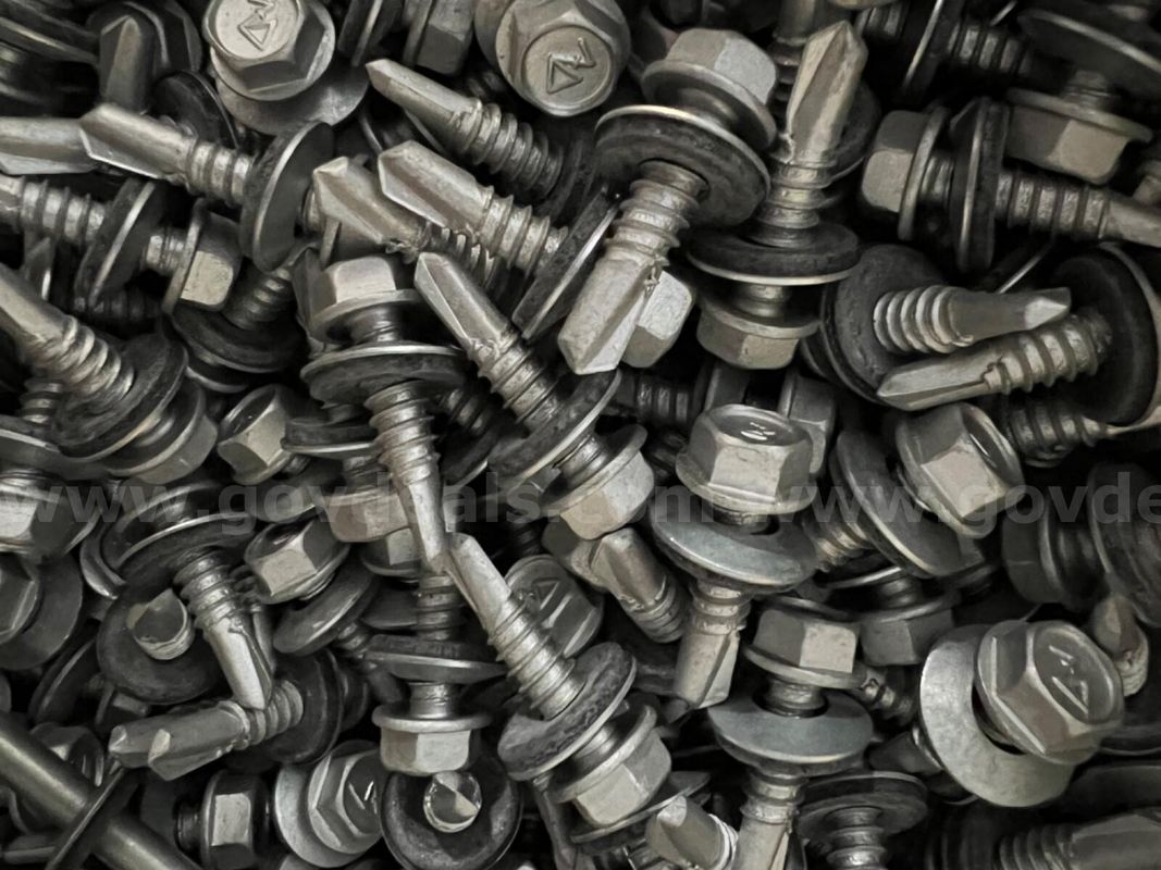 50 Pcs Hex Washer Head 1410- 14x1 Self Drill Coated Silver W/Bonded Washer 3/8" *Will Ship*