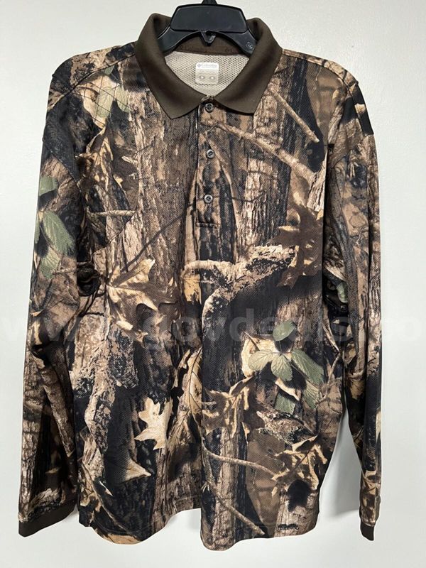 COLUMBIA PHG TIMBERWOLF LONG SLEEVE Polo CAMOUFLAGE Shirt, Men’s MEDIUM NWOT *WILL SHIP*