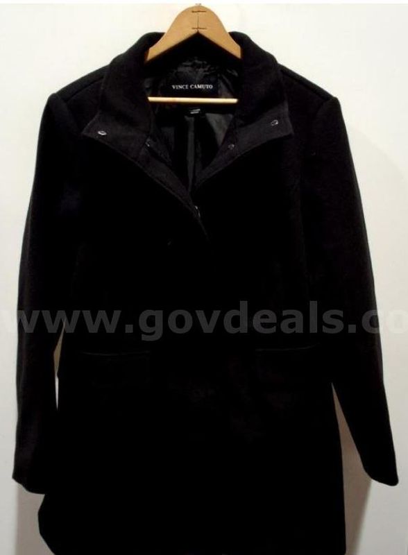 Original Vince Camuto Women's Black Size L Full Zip Faux Wool Coat Jacket