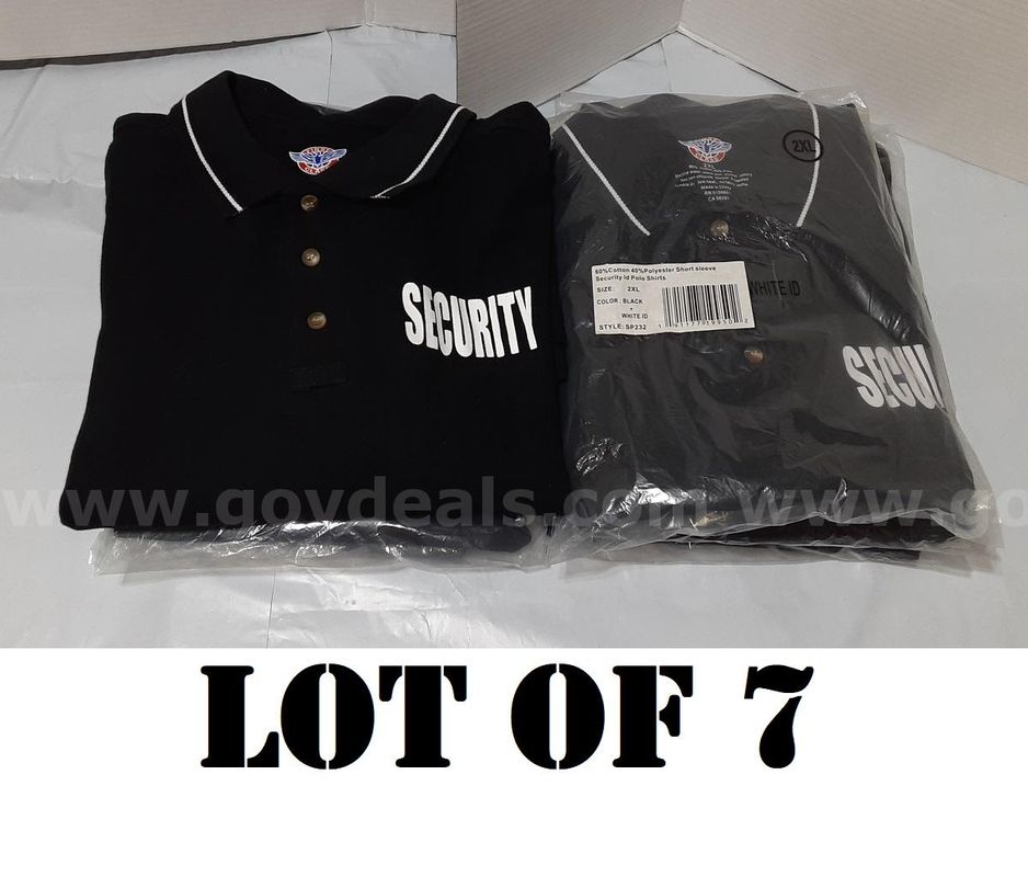 LOT of 7 - New Security Polo Shirt Black Short Sleeve SP232 - various Sizes