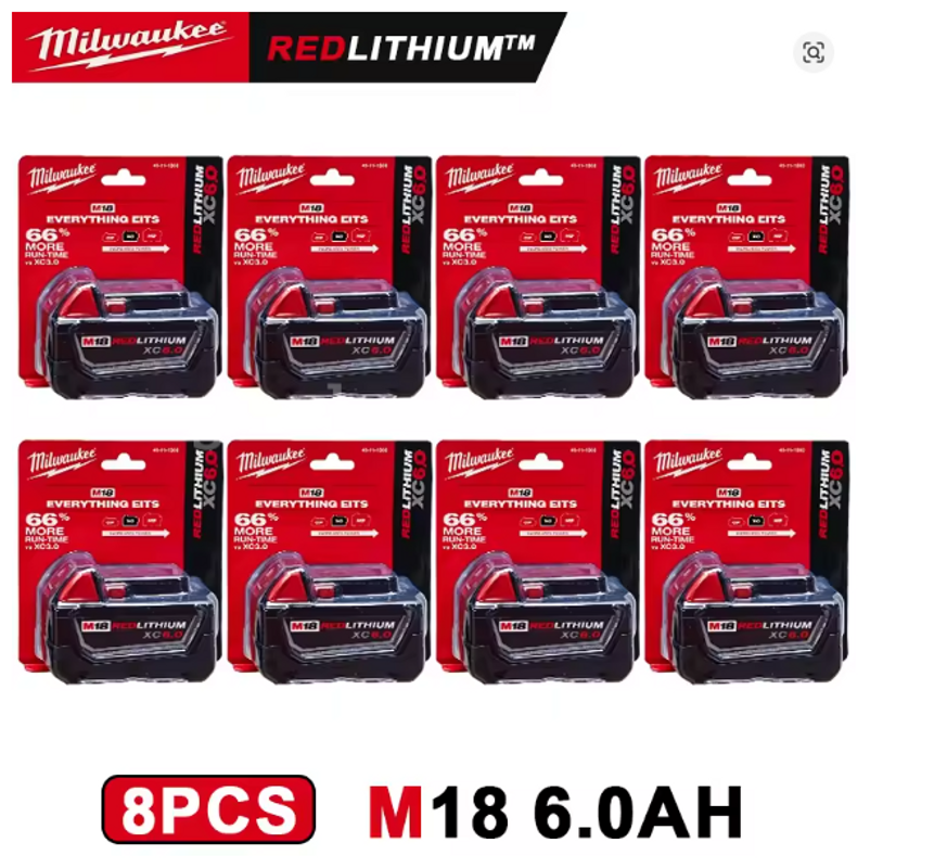 8 Pack Milwaukee M18 6.0Ah Battery18V Lithium-Ion... with power bank charger...