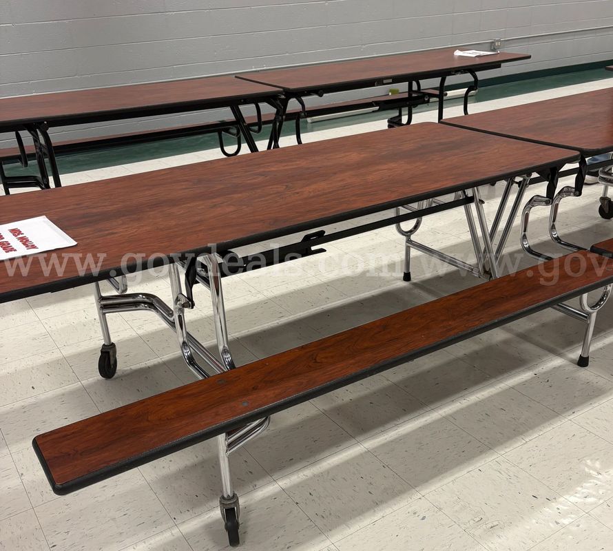 Lot of 8 SICO BY-65 Folding Cafeteria Tables with Attached Benches – 12' Long