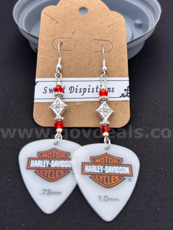 Harley Davidson Guitar Pick Earrings. HANDMADE!!