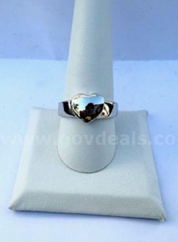 Ladies, Rhodium, Size 10, Heart Ring