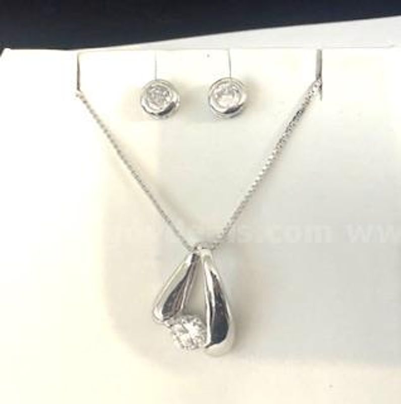 Stunning, Rhodium Clad (Silver), Brilliant, CZ Framed Earrings and Pendant Set W/18" Box Necklace