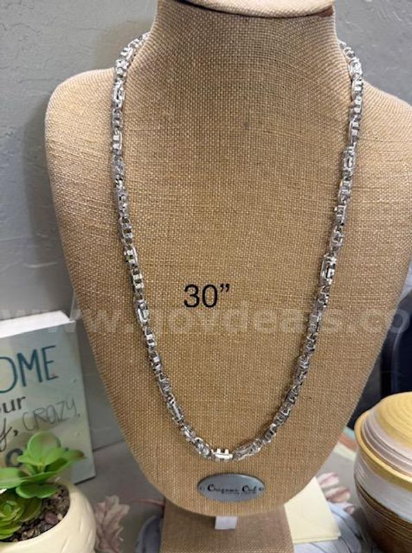 Heavy, Diamond Cut, Rhodium (Silver), Roman Link, 30" Chain