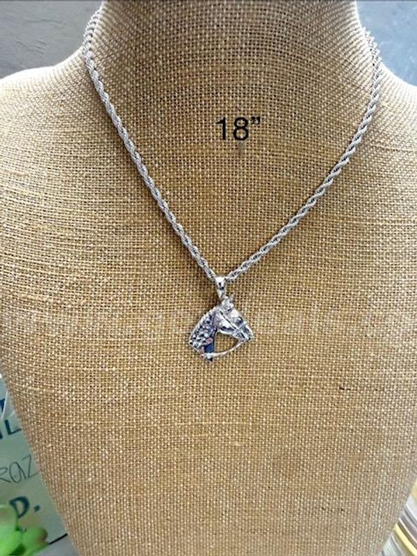 Rhodium Clad, 2MM, 18 Inch Rope Necklace, W/Horse Pendant