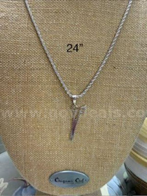 Rhodium Clad (Silver), 2MM, 24” Rope Necklace W/Scissor Pendant