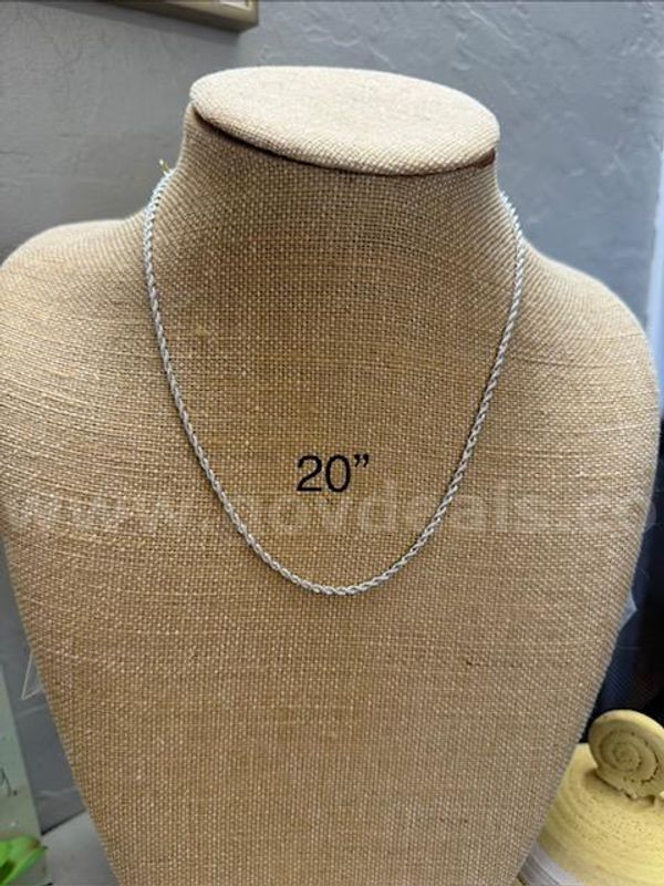 Beautiful, Rhodium Clad (Silver), 2MM, 20 Inch Diamond Cut Rope Chain