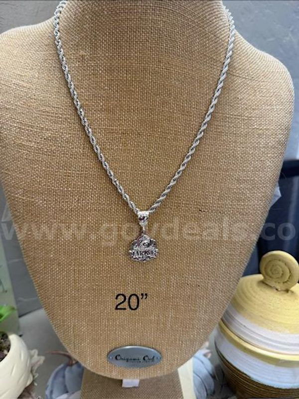 Beautiful 5MM, Rhodium Clad (Silver), 20 Inch, Rope Chain Necklace W/Marines Pendant