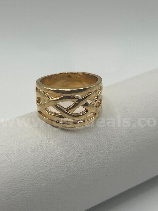 Size 9 Men’s Thick Band Weave Ring. 24k Real Gold Plated.