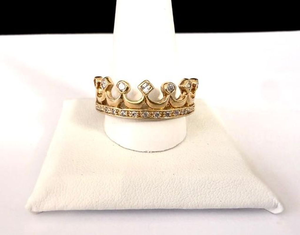 Men's, Size 14, Unique CZ Crown Ring, Real 24k Gold Filled