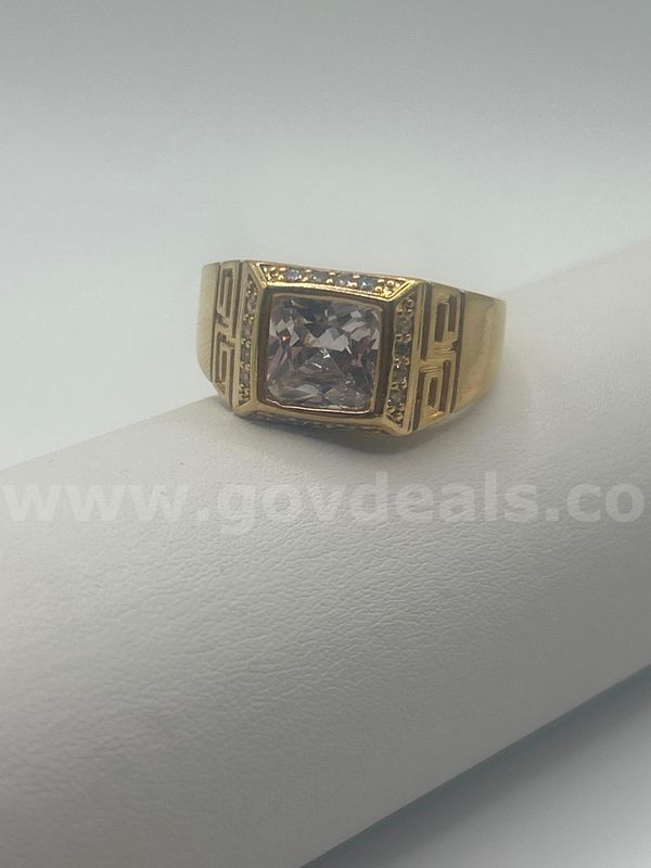 Size 13 3/4, Large CZ W/Multiple Small CZs Ring, 24K Real Gold Plated