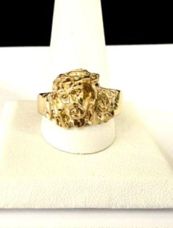 Men's, Size 13 1/2, Jesus Ring, Real 24k Gold Filled