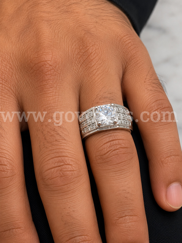 Size 6 1/2,Rhodium Clad, Large CZ W/ Small CZ Ring
