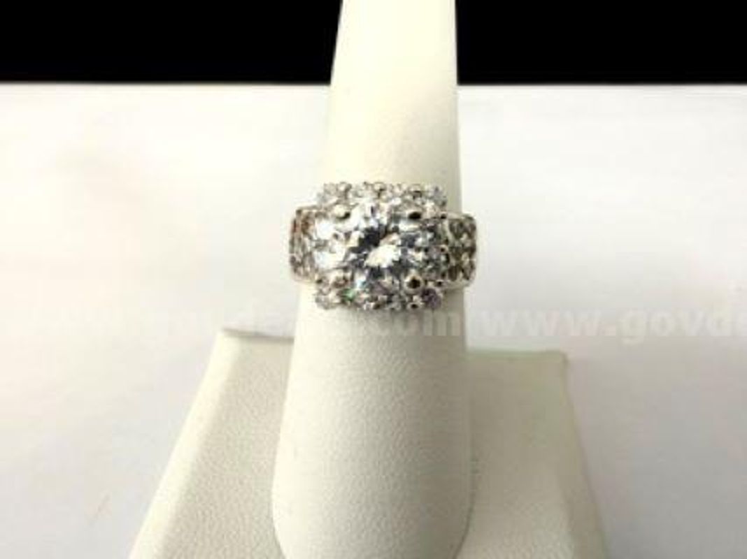 Gorgeous, Rhodium Clad (Silver), Size 7, 3 Carat, CZ Brilliant Bridal Ring W/Accents