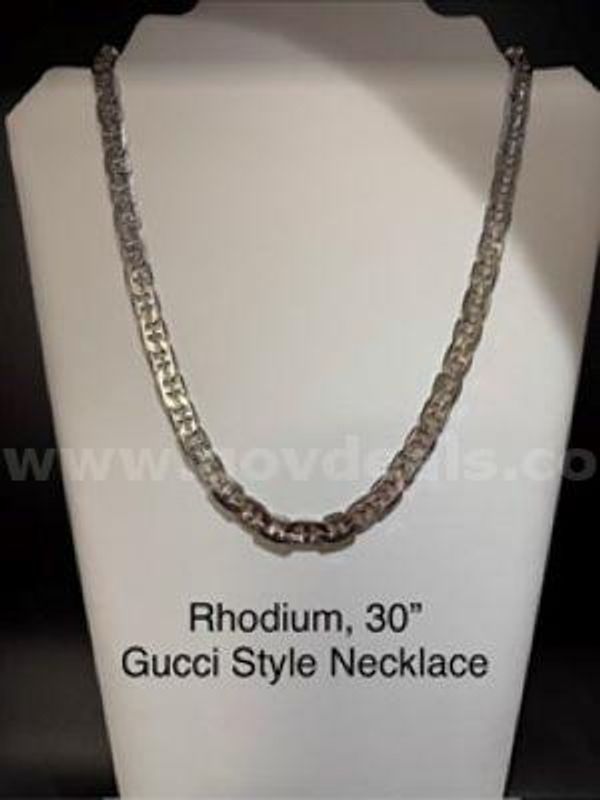 Gorgeous, Rhodium Clad (Silver), 30 Inch, Gucci Style Necklace Chain