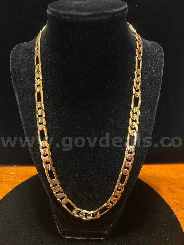 22” Large Figaro Necklace. 24K Real Gold Plated