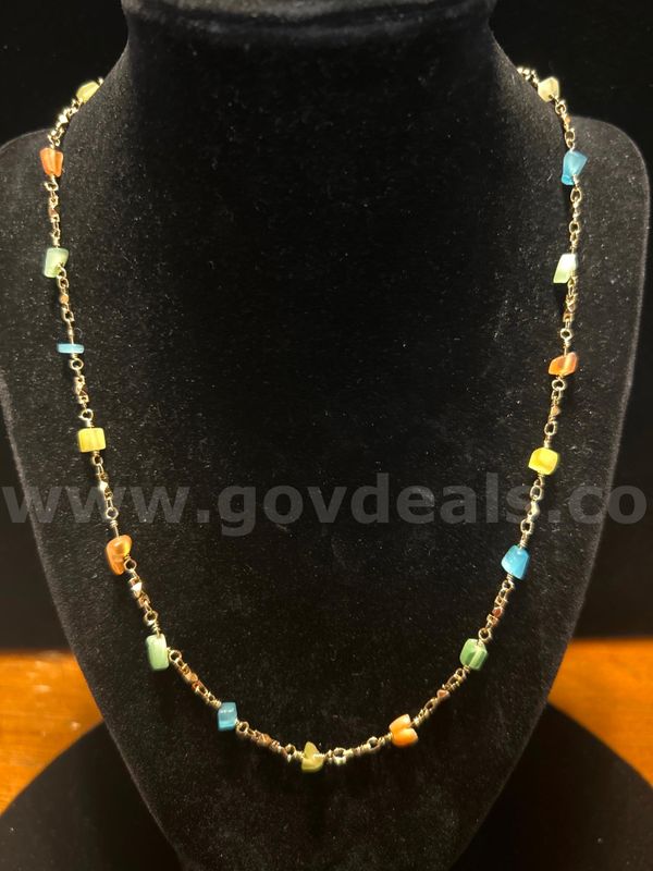 20” Color Stone Link Necklace. 24K Real Gold Plated