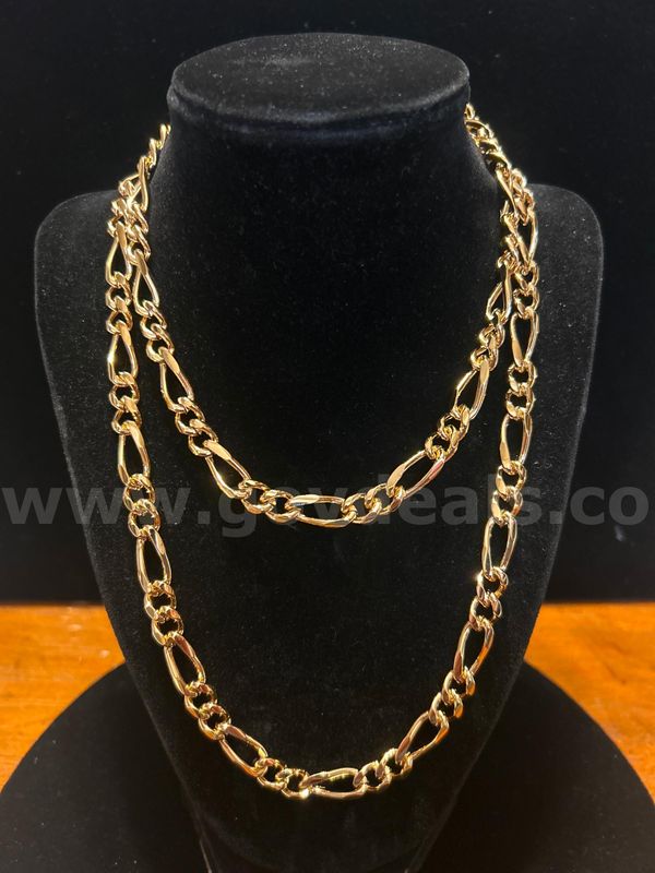 Chunky 36” Figaro Necklace. 24K Real Gold Plated