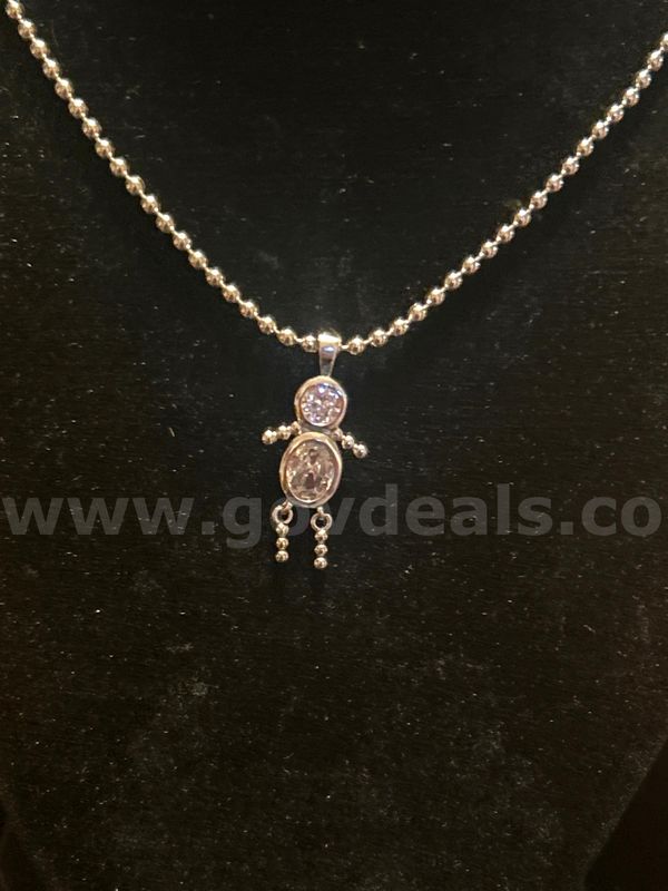 Gorgeous, Silver 24”, Beaded Chain W/ Diamond CZ Little Boy