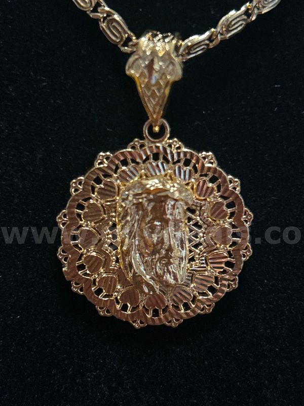 24”, Byzantine Link Necklace W/ Jesus Pendant. 24K Gold Filled.