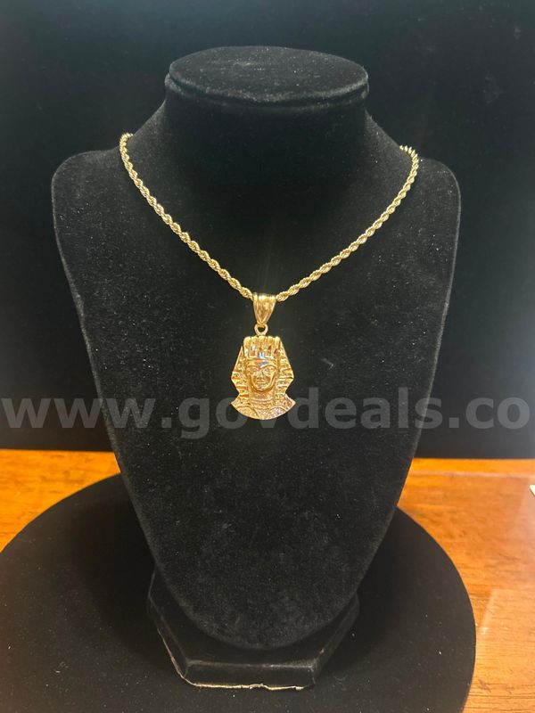 3mm Rope Chain, W/Pharaoh Pendant, 24K Real Gold Plated! FREE SHIP W/ BUY IT NOW