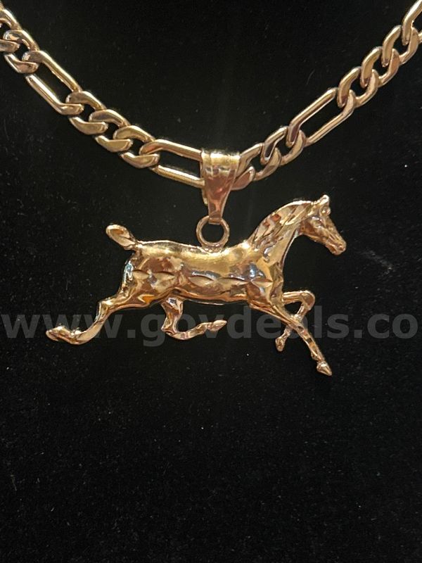30” Figaro Necklace W/ Horse Pendant. 24K Real Gold Plated