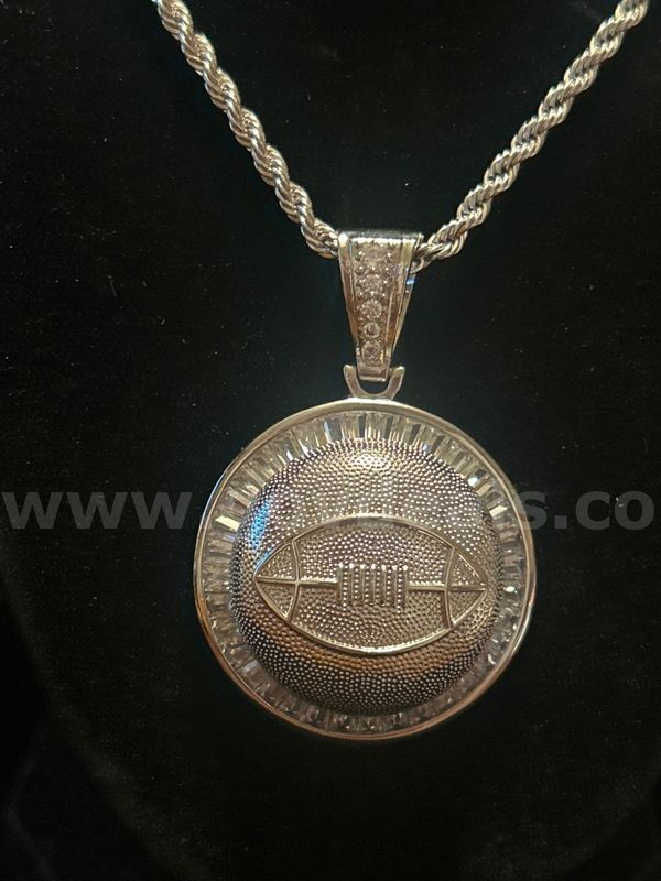 Rhodium Clad, 4MM, 24” Rope Chain W/With CZ Football Pendant