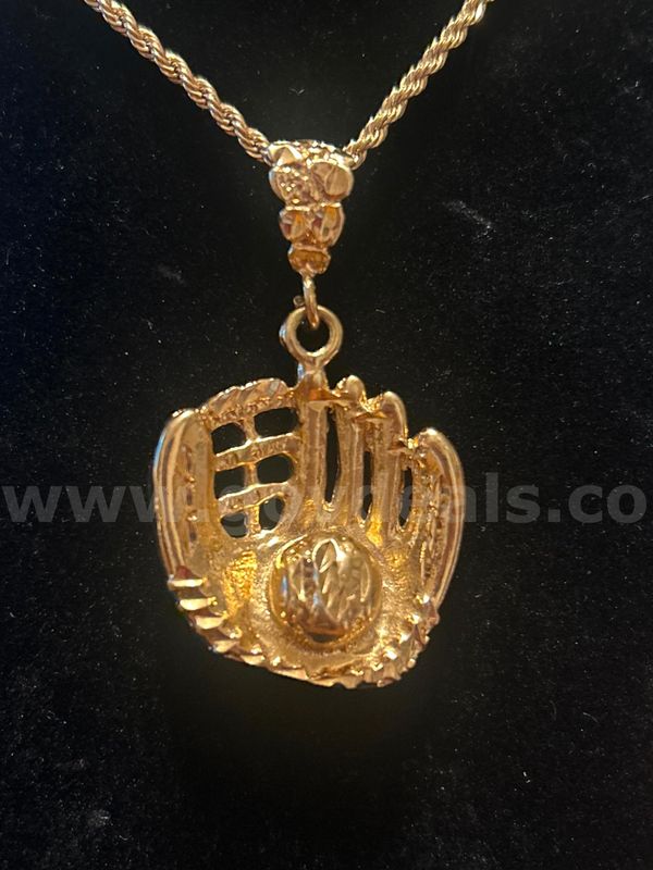 2mm 24" ROPE Necklace W/ Large Glove Pendant. 24k Real Gold Filled. FREE SHIPPING W/ BUY IT NOW!!