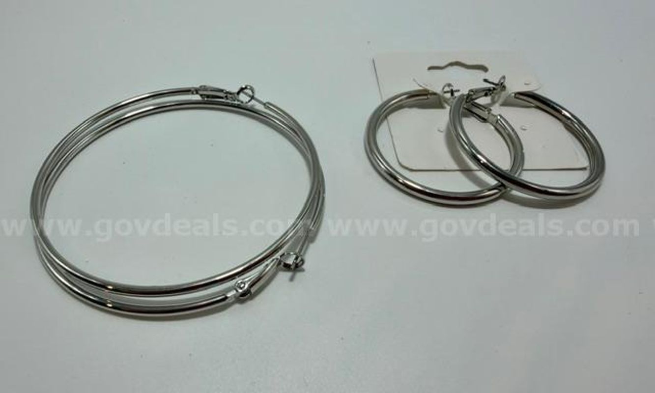 Set of (2), Pair of Rhodium Clad (Silver) Hoop Earrings