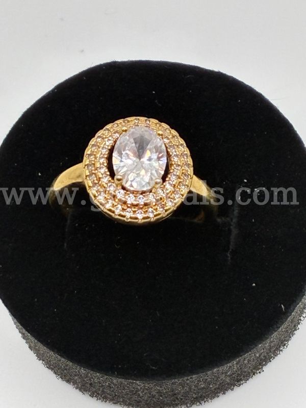 Stunning Ladies Size 6.5, CZ Oval-Halo Engagement Ring. 24k Real Gold Filled.