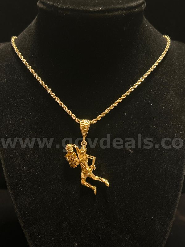 2mm, Real 24k Gold Plated, 22 Inch , Diamond Cut Rope Chain, W/ Basket Ball Player Pendant
