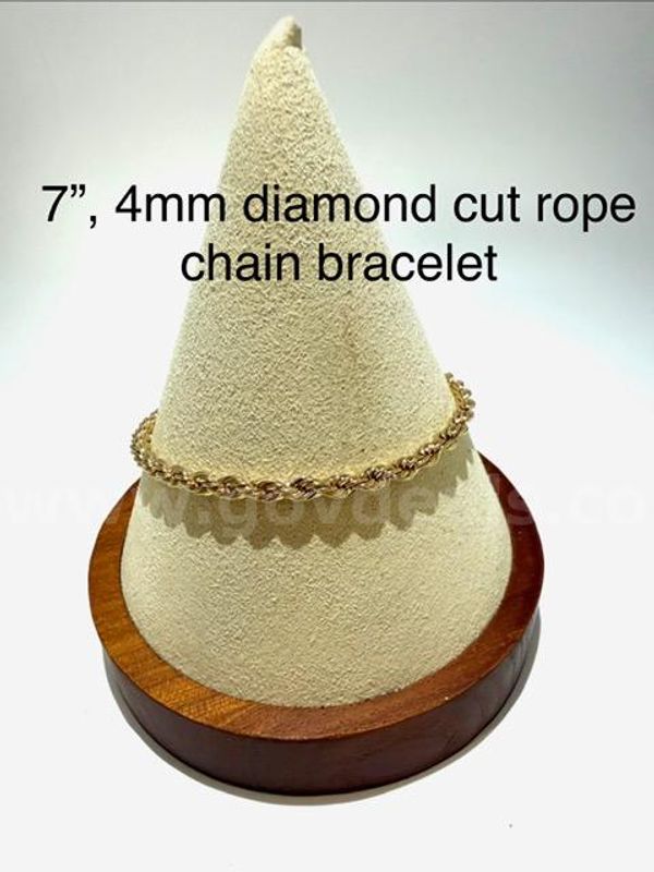 7 Inch, 4MM, Diamond Cut Rope, Real 24k Gold Filled, Bracelet