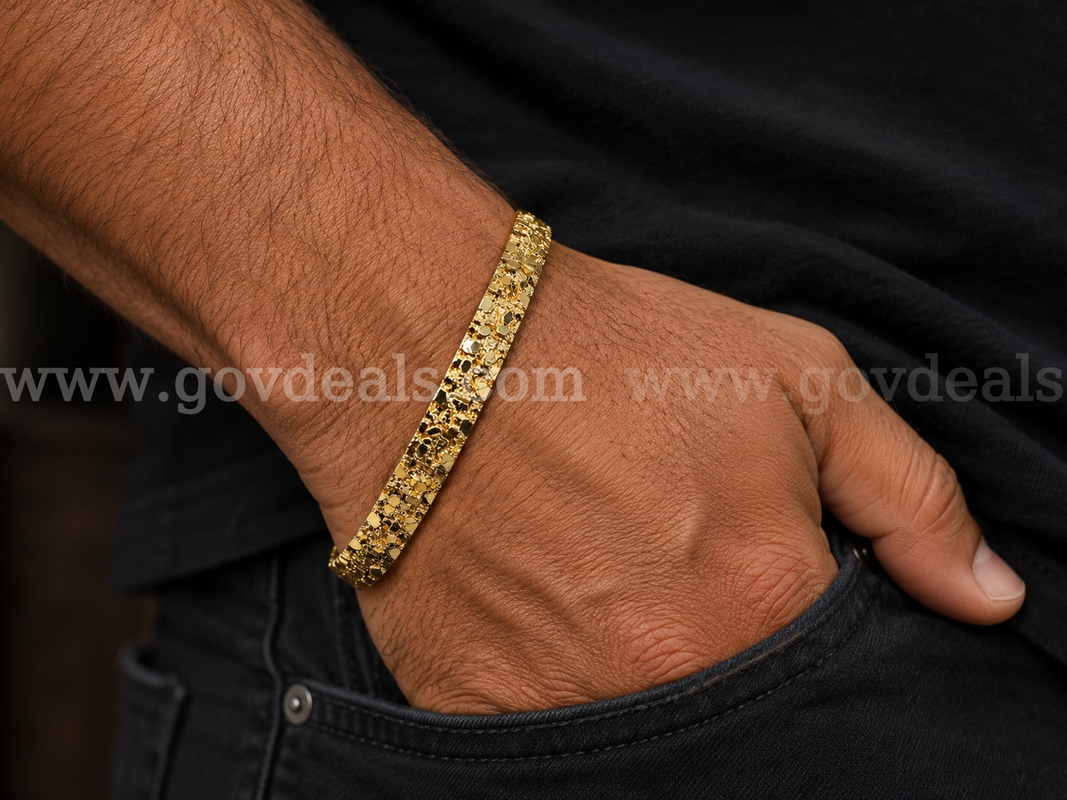 Beautiful 24k Real Gold Filled, 7" 1/2" Wide, Nugget Bracelet.