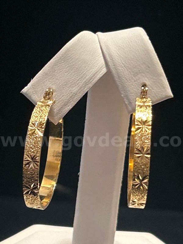 Hoop Earrings, Starburst, textured 24K Real Gold Plated